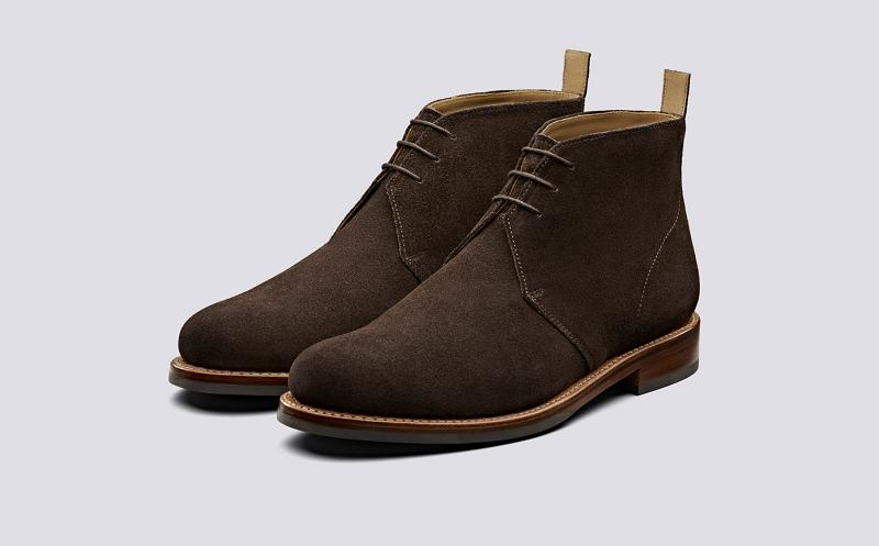 Grenson Wendell Mens Chelsea Boots - Chocolate Suede on Dainite Sole ZB7690